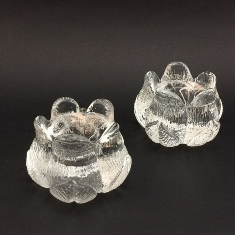 2 Clear Glass Tulip Rose Bud Flower-Shaped Candle Holders Taper Tea Lights